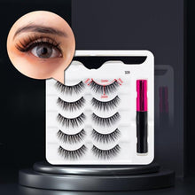 Load image into Gallery viewer, 5 Pairs/Set Magnetic Eyelashes False Lashes Repeated Use Eyelashes Waterproof Liquid Eyeliner With Tweezer Makeup Set
