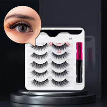 Load image into Gallery viewer, 5 Pairs/Set Magnetic Eyelashes False Lashes Repeated Use Eyelashes Waterproof Liquid Eyeliner With Tweezer Makeup Set
