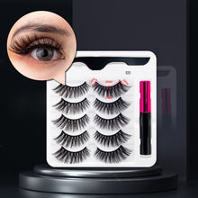 Load image into Gallery viewer, 5 Pairs/Set Magnetic Eyelashes False Lashes Repeated Use Eyelashes Waterproof Liquid Eyeliner With Tweezer Makeup Set

