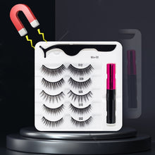 Load image into Gallery viewer, 5 Pairs/Set Magnetic Eyelashes False Lashes Repeated Use Eyelashes Waterproof Liquid Eyeliner With Tweezer Makeup Set
