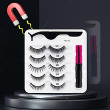 Load image into Gallery viewer, 5 Pairs/Set Magnetic Eyelashes False Lashes Repeated Use Eyelashes Waterproof Liquid Eyeliner With Tweezer Makeup Set

