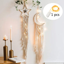 Load image into Gallery viewer, Boho Moon and Star Dream Catcher Macrame Wall Hanging Bohemian Home Decor Girls Kids Nursery Christmas Ornament Decoration Gifts
